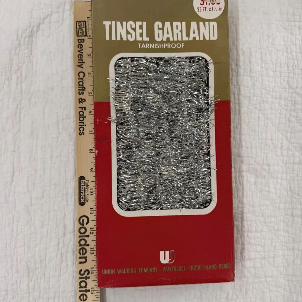 Vintage Silver Christmas Tree Tinsel Garland in Box